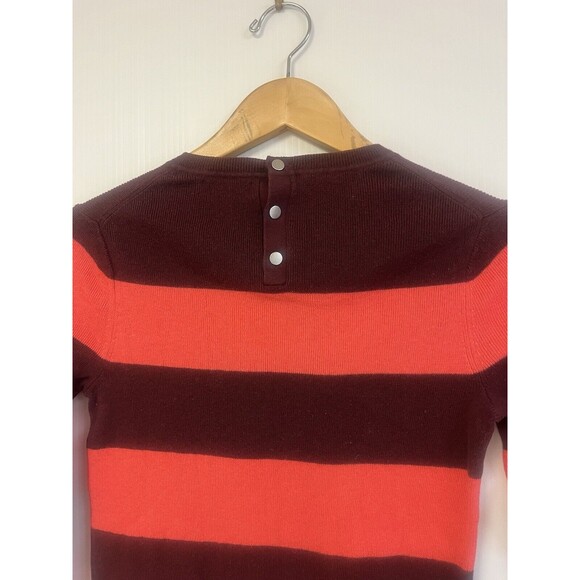 Banana Republic Sweater Womens S Wine Coral Stripes Cotton Cashmere 3/4 Sleeves - Picture 3 of 5